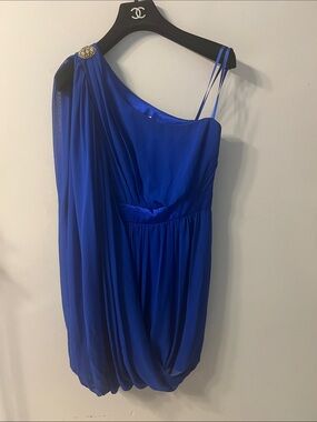 Cache Royal Blue One-Shoulder Draped Cocktail Dress